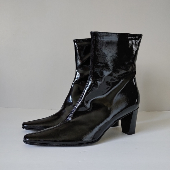 Aquatalia Boots Patent Leather Pointed Toe Block Heel Black Size 9 / 10 - Picture 3 of 15